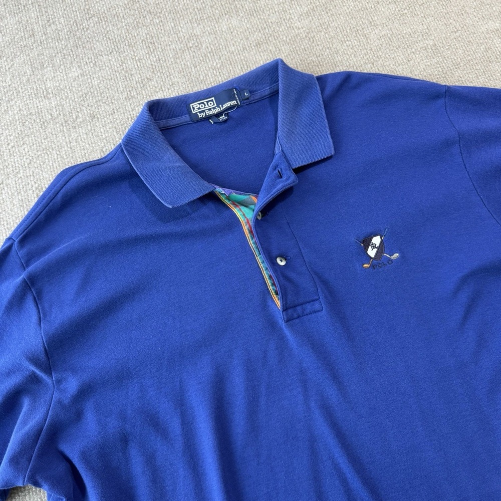 Vintage Polo By Ralph Lauren Embroidered  Royal Blue Polo 100% Cotton Men's Sz L
